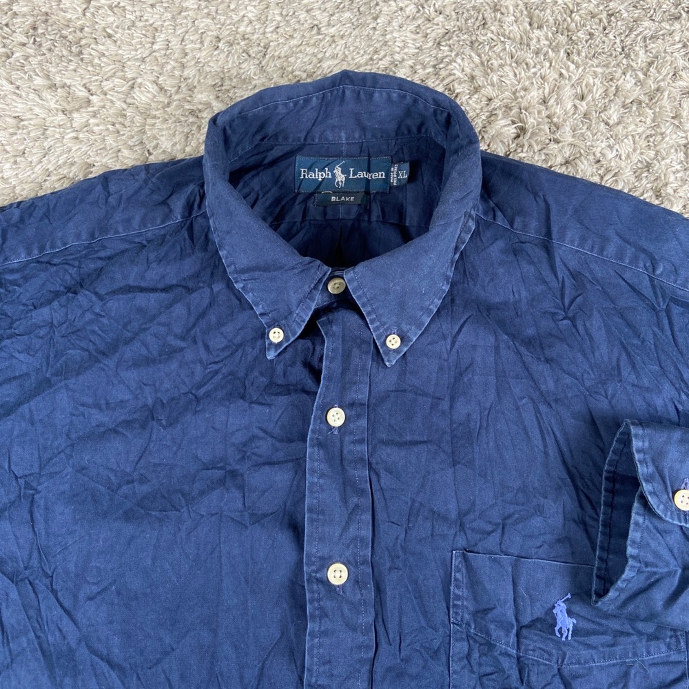 Ralph Lauren Blake Mens XL Navy Blue Cotton Twill Long Sleeve Button Down Shirt
